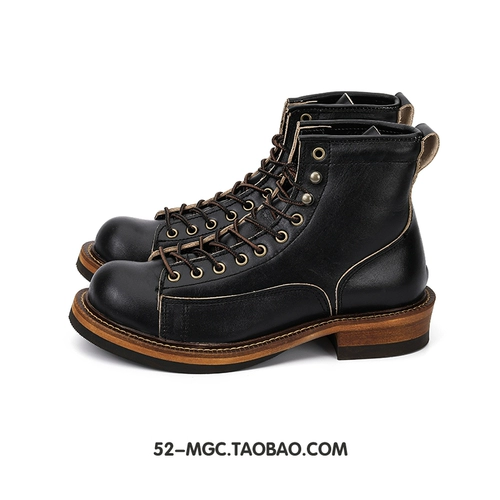 Рабочие с японскими ручной работы Ameaha, с короткими ретро -ретро -ретро -ретро -ретро, ​​мужской высокопоставленной локомотив Martin Boots