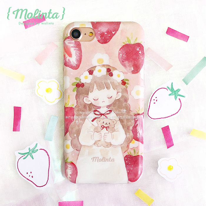 Zhuo Wang Molinta-(Strawberry and Bear) All-inclusive matte surface soft shell a mobile phone protective case