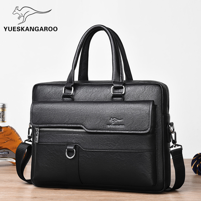 Lesen Kangaroo Men's Briefcase Genuine Leather Cross Handbag Bull Leather Bag Business Single Shoulder Inclined Satchel Bag Casual Hanging Bag