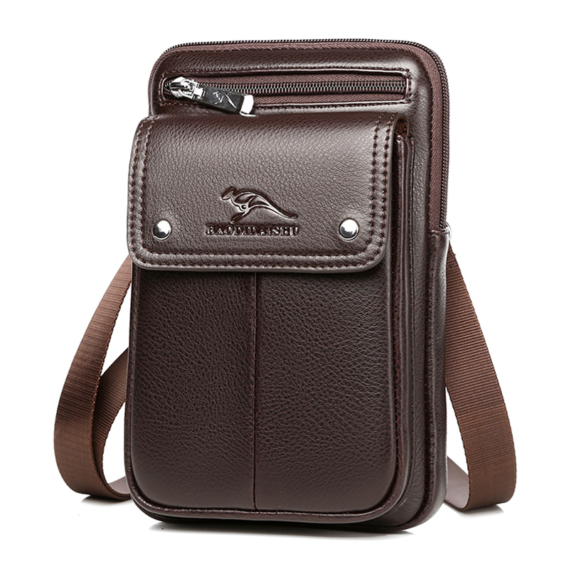 Mobile phone bag men's leather belt bag wear belt don't waist mobile phone bag trendy brand single shoulder bag hanging waist belt small backpack