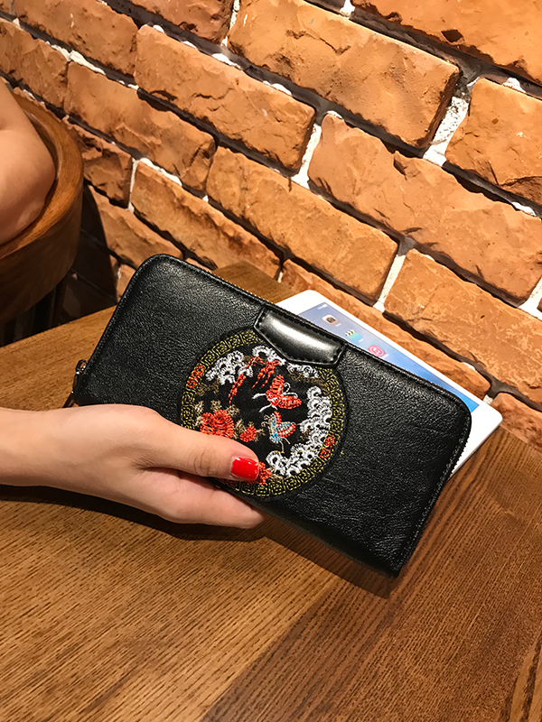 Ví thêu tay dài Ví cá tính dân tộc thêu Ví nữ nhỏ tươi retro nhiều thẻ thẻ clutch nữ