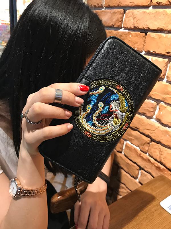 Ví thêu tay dài Ví cá tính dân tộc thêu Ví nữ nhỏ tươi retro nhiều thẻ thẻ clutch nữ