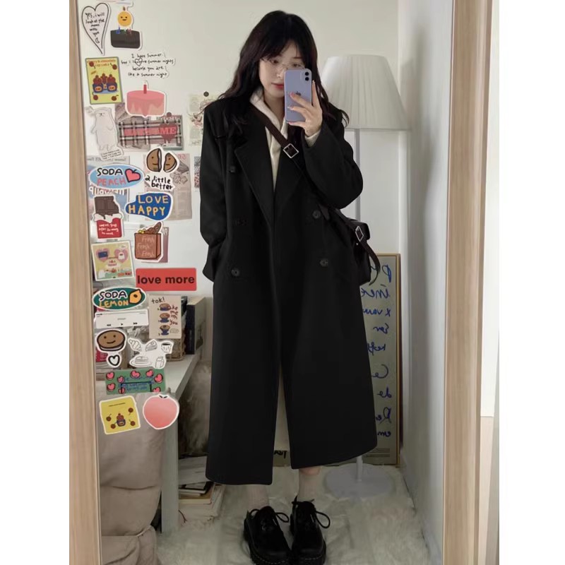 Black Advanced Sensation Double Face Cashmere Coat Woman 2023 Autumn Winter New Hepburn Shoulders Small Fur Coats-Taobao