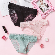 Hollow lace edge sexy transparent cotton underwear womens low waist cotton Womens triangle trousers