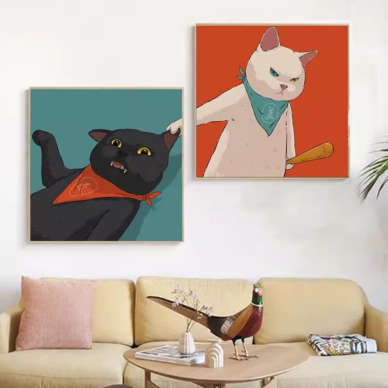 Cute Cat Couple Avatar Cartoon Living Room Decoration Painting Bedroom Bedside Hanging Painting Restaurant Sofa Background Wall Painting Cute Cat Couple Avatar Cartoon Living Room Decoration Painting Bedroom Bedside Hanging Painting Restaurant Sofa Background Wall Painting