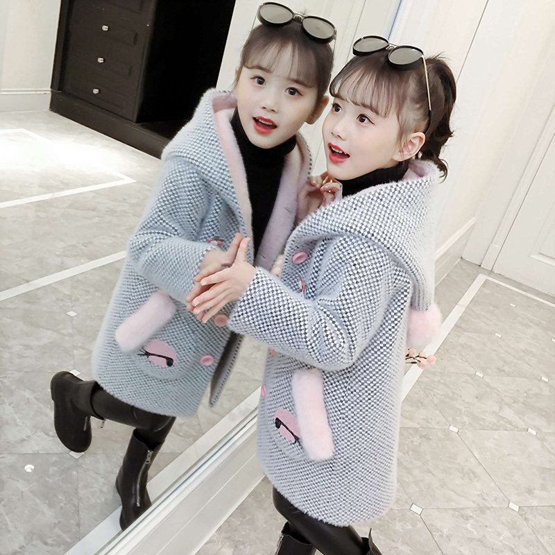 Girl child Daughter Jacket Autumn Winter 2021 New Foreign Pie Thickening Korean version Children's winter dress girl clip cotton wool
