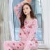 Phong cách cuối tuần đồ ngủ của phụ nữ dài tay mùa xuân và mùa thu áo pull cotton tinh khiết phần mỏng ngọt ngào và dễ thương có thể được mặc bên ngoài bộ đồ mặc nhà cotton - Cha mẹ và con