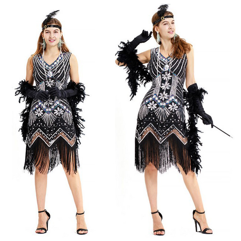 1920s Retro Gown Gatsby Extravagant Nail Pearl Streaming Su Evening Gown Dance Performance Gatsby Clothing