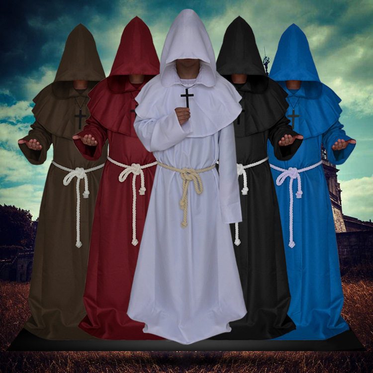 European medieval monk costume Halloween adult wizard missionary priest cos cloak Monk Cloak