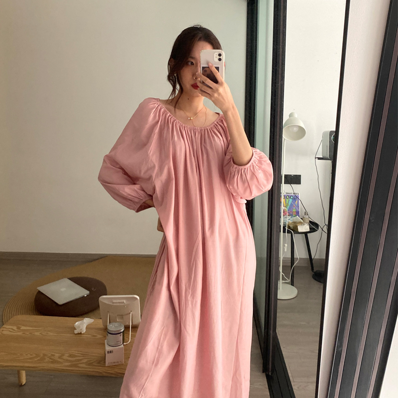 Autumn French-Style Elegant Maternity Dress Long-Sleeved Dress for Women over the Knee Long Pink Autumn Style Loose Age-Reducing Maternity Dress