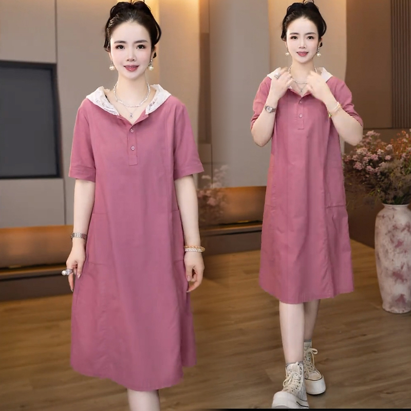 Fashionable Casual Hooded Dress for Women, 2026 Summer New Style, Loose Fit, Slimming, Lace Splicing, Mid-Length Dress