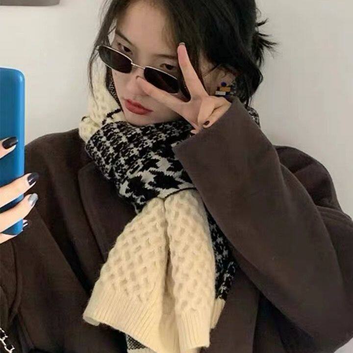 Lovers' Thousand Birds Plaid Cashmere Scarves for women Han version 100 Lapped Autumn Winter Thickened Warm Knit Wool with Neck Male Tide