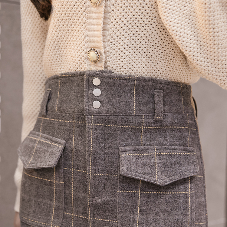 VK旗艦店 韓系簡約高腰毛呢包臀單品短裙