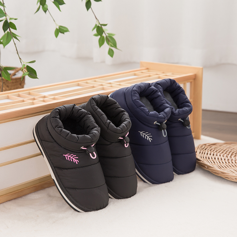 Home winter cotton slippers women non-slip down indoor home couples thick bottom warm bag with moon shoes cotton shoes men