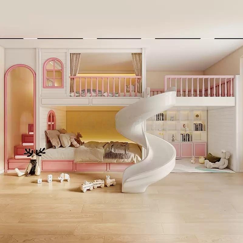 Luxurious Castle Princess Bed with Rotating Slide, Dreamy Bunk Bed, Double-Decker Bed with Upper Bed and Lower Cabinet Luxurious Castle Princess Bed with Rotating Slide, Dreamy Bunk Bed, Double-Decker Bed with Upper Bed and Lower Cabinet