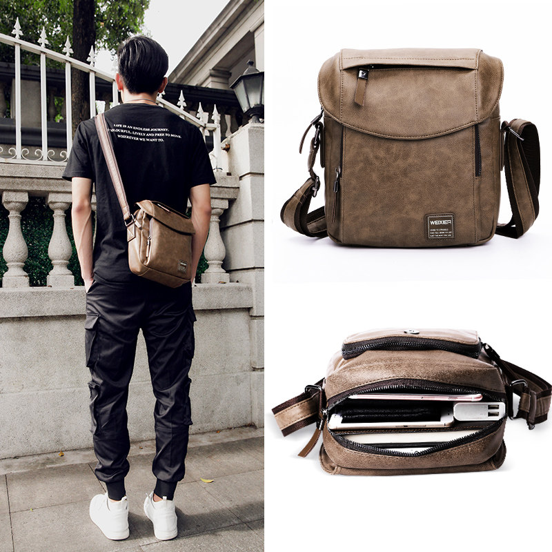 Han version men's bag men's single shoulder inclined satchel bag Multi-functional leisure bag business Italic and small leather bag Chauded youth shoulder bag