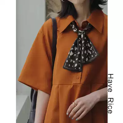 HAVERICE restaurant French style retro girl satin ribbon Creative Print small silk scarf square belt wild scarf