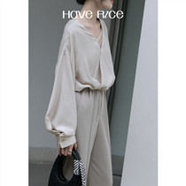 HAVERICE Dining Room Neon Convenience Store] temperament V collar shirt with long sleeves High waist short slim fit slim fit shirt