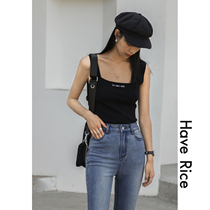 HAVERICE basic thin all-match outer wear inner sleeveless top square collar icy silk knitted vest women