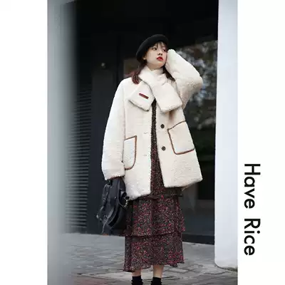 HAVERICE restaurant winter lazy plush velvet jacket to send scarf