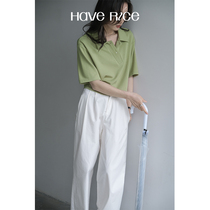 HAVERICE DINING HALL 2022 NEW SMALL CROWNS SHORT SLEEVE BLOUSES HIGH WAIST SHORT Polo Shirt Design Feel T-shirt Summer Lady