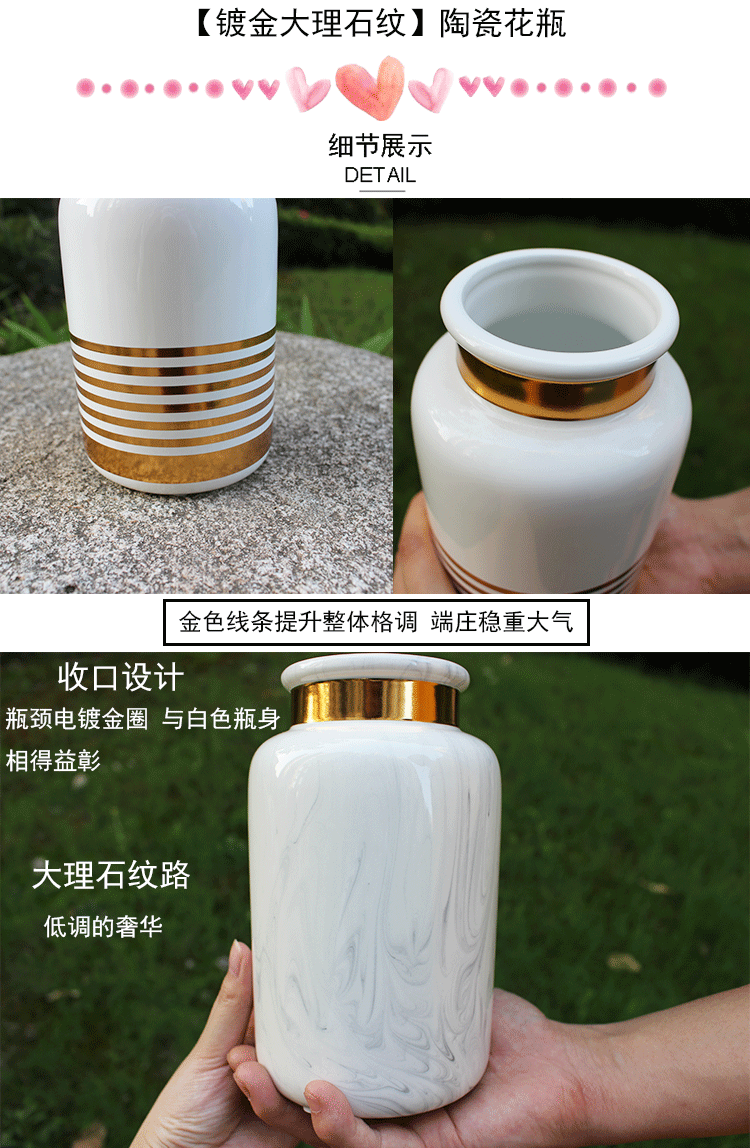 Ins Bắc Âu sang trọng mạ vàng bình gốm chèn hoa phòng khách nhà hoa màu xanh lá cây trang trí trang trí hoa chậu - Vase / Bồn hoa & Kệ chau nhua