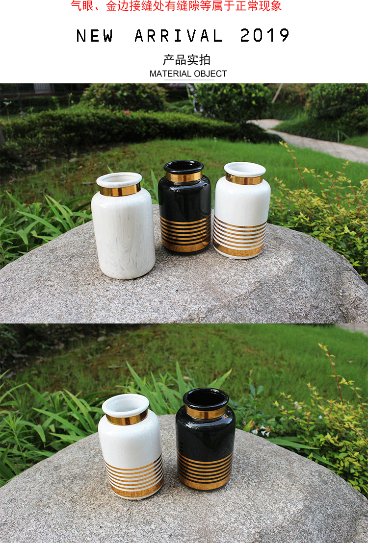 Ins Bắc Âu sang trọng mạ vàng bình gốm chèn hoa phòng khách nhà hoa màu xanh lá cây trang trí trang trí hoa chậu - Vase / Bồn hoa & Kệ chau nhua