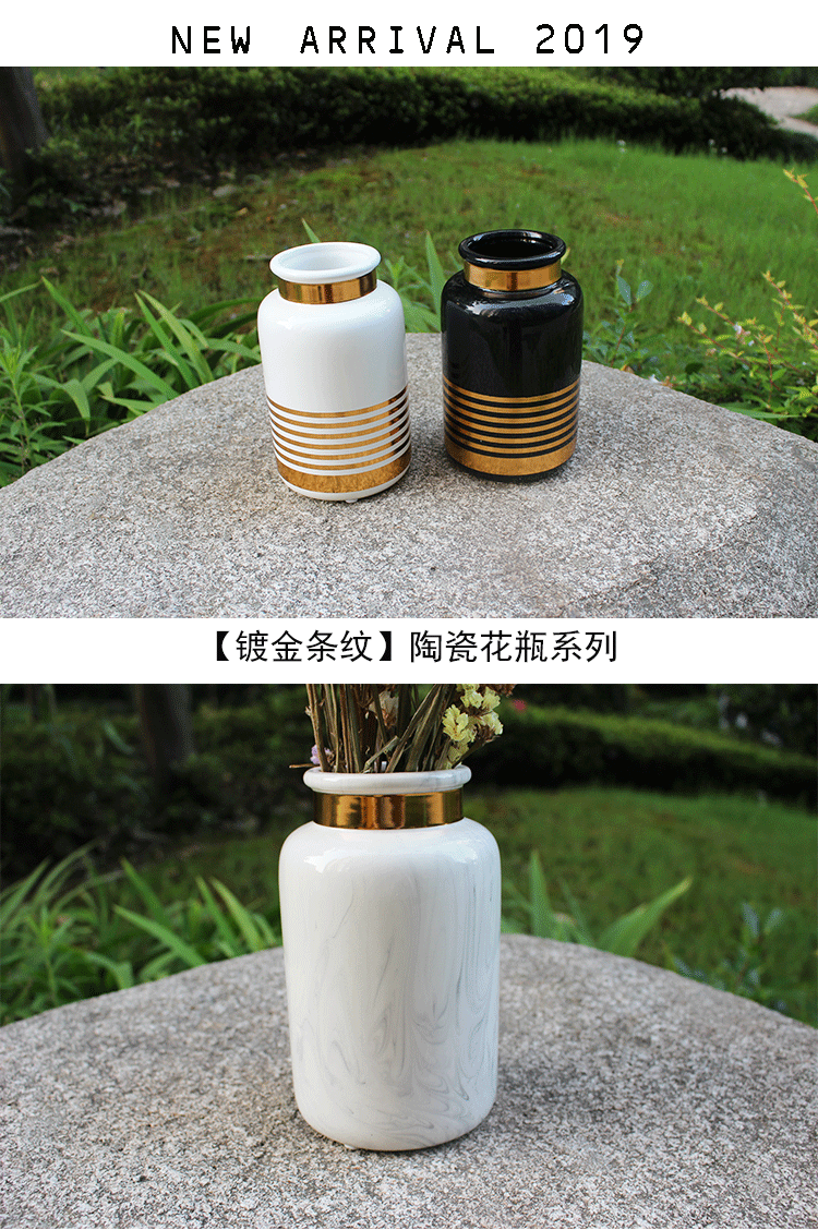 Ins Bắc Âu sang trọng mạ vàng bình gốm chèn hoa phòng khách nhà hoa màu xanh lá cây trang trí trang trí hoa chậu - Vase / Bồn hoa & Kệ chau nhua