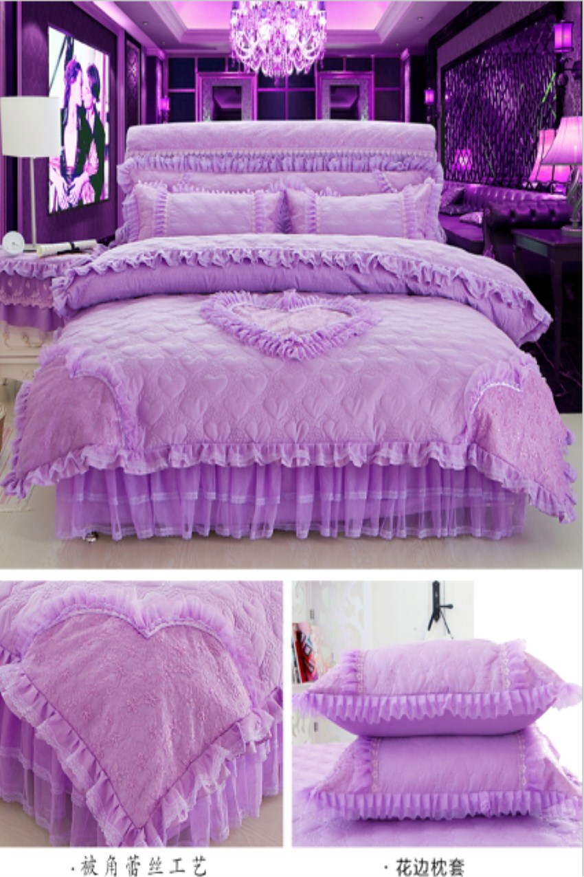 Một gia đình bốn công chúa Hàn Quốc ren gió giường váy màu cộng với khăn trải giường cotton dày màu hồng ren lanh cưới chăn - Bộ đồ giường bốn mảnh bộ chăn ga gối đệm