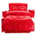 Red chúa Wedding gió gia đình bốn dày bedspread bông giường váy ren chăn đơn hoặc kép Wujiantao - Bộ đồ giường bốn mảnh chăn ga gối đệm giá rẻ Bộ đồ giường bốn mảnh
