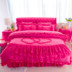 Red chúa Wedding gió gia đình bốn dày bedspread bông giường váy ren chăn đơn hoặc kép Wujiantao - Bộ đồ giường bốn mảnh chăn ga gối đệm giá rẻ Bộ đồ giường bốn mảnh