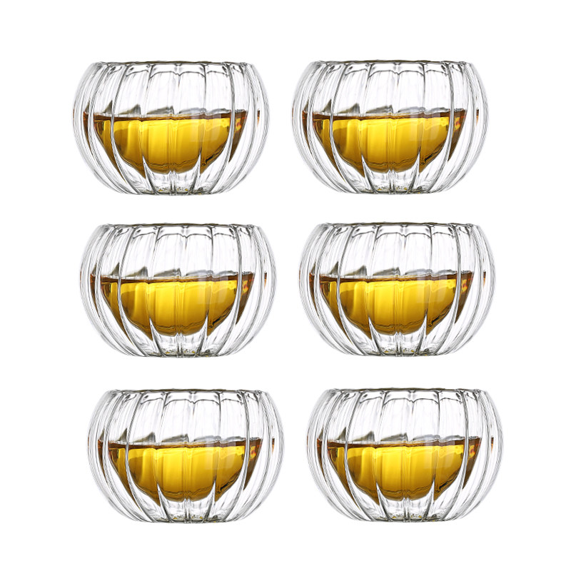 Heat resistant double - layer tea cup insulation glass glass striped cup kung fu tea set No. 50ml