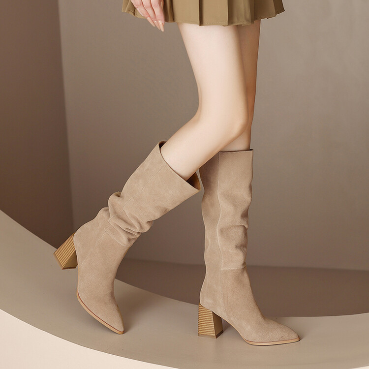 Refined lids ~ Lifes Valleys genuine leather though kneecap boots high heel boots high heel boots-Taobao