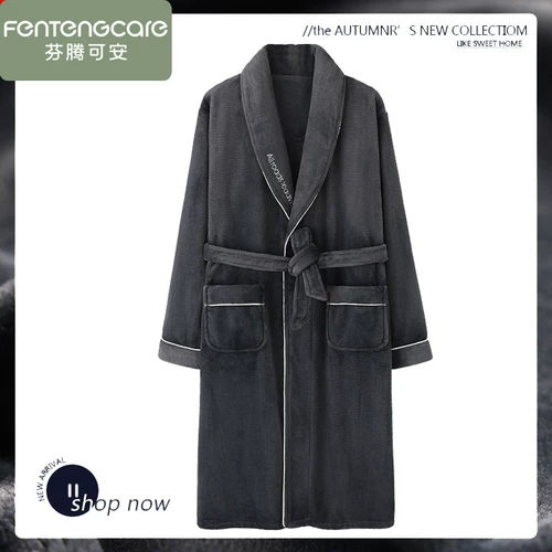 Коралловый бархатный демисезонный утепленный банный халат, зимняя длинная удерживающая тепло фланелевая пижама