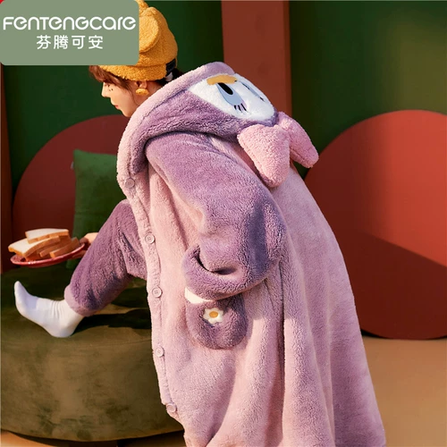 Коралловая бархатная демисезонная пижама, флисовый длинный зимний комплект, фланелевый банный халат, увеличенная толщина