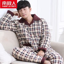 Antarctic autumn and winter pajamas knitted padded thickened long-sleeved cotton home clothes mens cotton winter suit