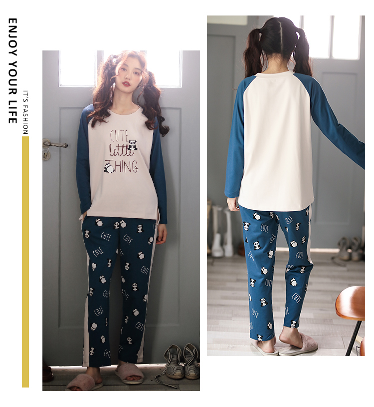 Bộ đồ ngủ dài tay mùa thu và cotton mùa đông của phụ nữ phù hợp với phiên bản Hàn Quốc của sinh viên hai mùa xuân và mùa thu mới có thể được mặc bên ngoài dịch vụ gia đình đồ bộ thể thao