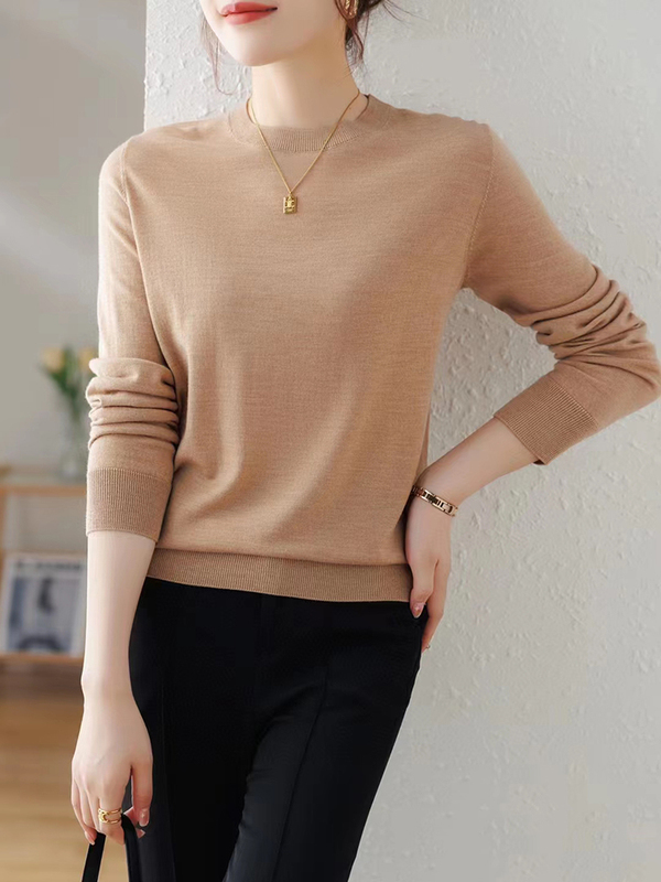 Fine Wool Sweater for Women, Low Round Neck Base Layer, Thin Sweater, 2026 Spring New Loose Knitwear