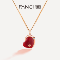 Fanci Fan Qi jewelry 18K gold necklace female red agate pendant gold diamond romantic Angel Heart choker