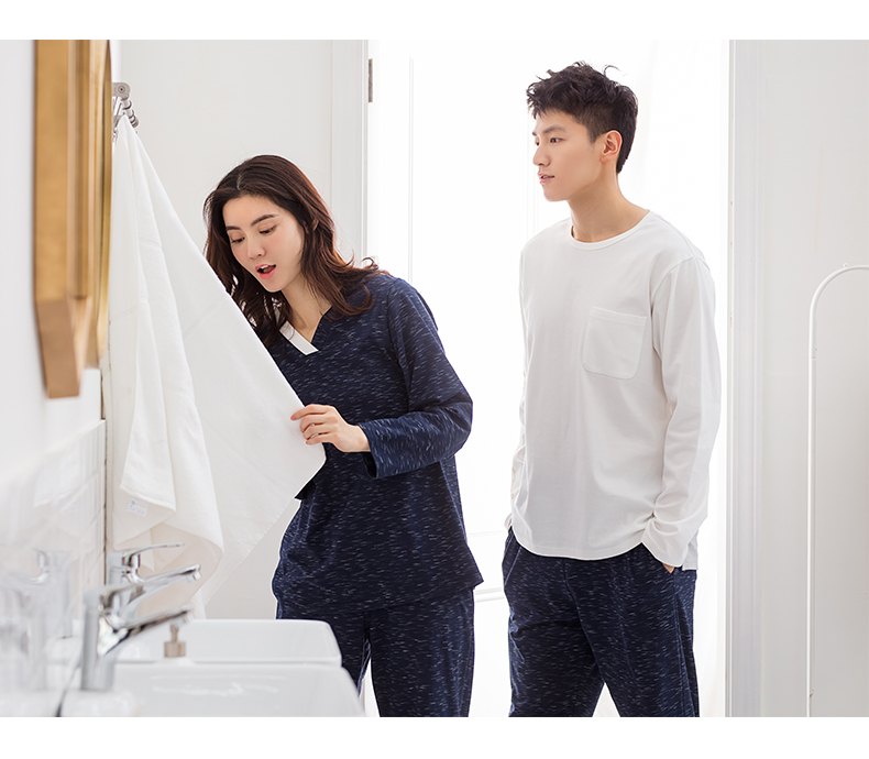 Jing Yun mùa thu dài tay vài bộ đồ ngủ cotton màu rắn nam dịch vụ nhà phù hợp với quần đơn giản quần áo nữ nhà bộ đồ đôi cho các cặp vợ chồng