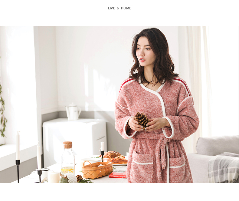 Jing Yun mùa đông đồ ngủ nữ đơn giản ấm áp san hô nhung dài áo ngủ nữ dày phiên bản Hàn Quốc của áo choàng flannel quần áo ngủ nữ