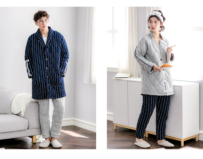 Jing Yun mới mùa đông vài bộ đồ ngủ dày đan ấm bông phục vụ nhà nam và nữ tay áo dài có thể được mặc bên ngoài phù hợp đồ ngủ nam thu đông