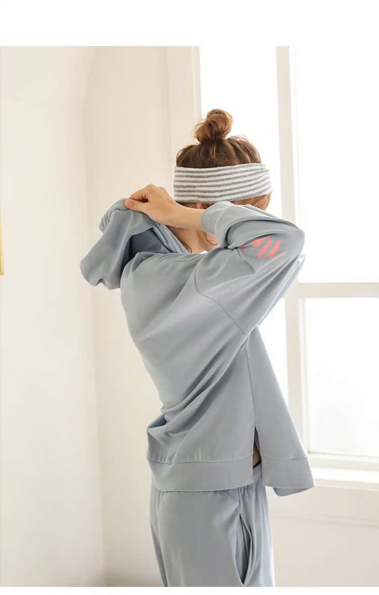 Jing Yun 2019 new xuân nữ đồ ngủ cotton dài tay nữ dịch vụ nhà mũ trùm đầu thể thao lỏng lẻo - Bên ngoài ăn mặc các kiểu đồ bộ mặc ở nhà đẹp