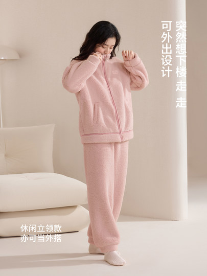 Jingyun [Super Soft] Lamb Wool Couple Pajamas Women's New Autumn and Winter Casual Homewear Set Can Be Worn Outside