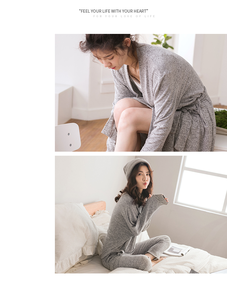 Đồ ngủ Jing Yun nữ mùa thu và mùa đông tuyết xám nhung dài tay cổ tròn nhà nữ phục vụ ấm áp quần nhà phù hợp với hai mảnh do bo nu dep