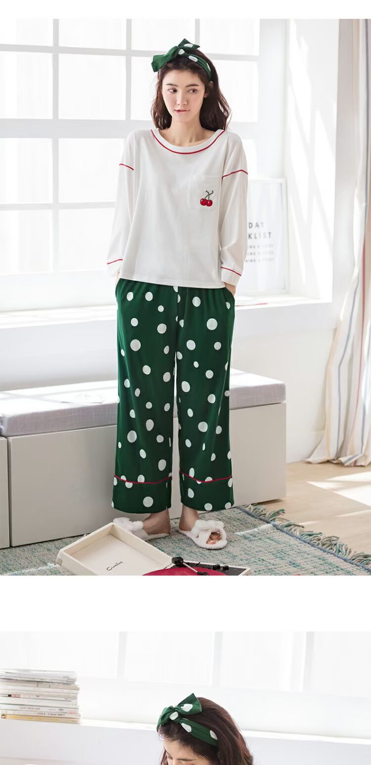 Jing Yun đồ ngủ mới của phụ nữ mùa thu cotton cổ tròn dài tay quần áo nhà ngọt ngào dễ thương quần tây phục vụ nhà phụ nữ - Bên ngoài ăn mặc các kiểu đồ bộ ống rộng đẹp