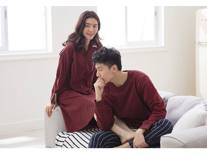 Jing Yun 2018 bộ đồ ngủ đôi mới mùa xuân và mùa thu cotton dài tay cho nữ thời trang đơn giản bộ pijama lụa