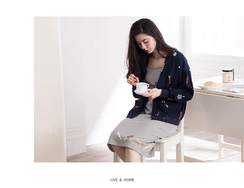 Jing Yun đồ ngủ phụ nữ mùa xuân và mùa thu cotton dài tay dịch vụ nhà đơn giản giản dị hai mảnh váy ngủ nữ đầm suông đẹp