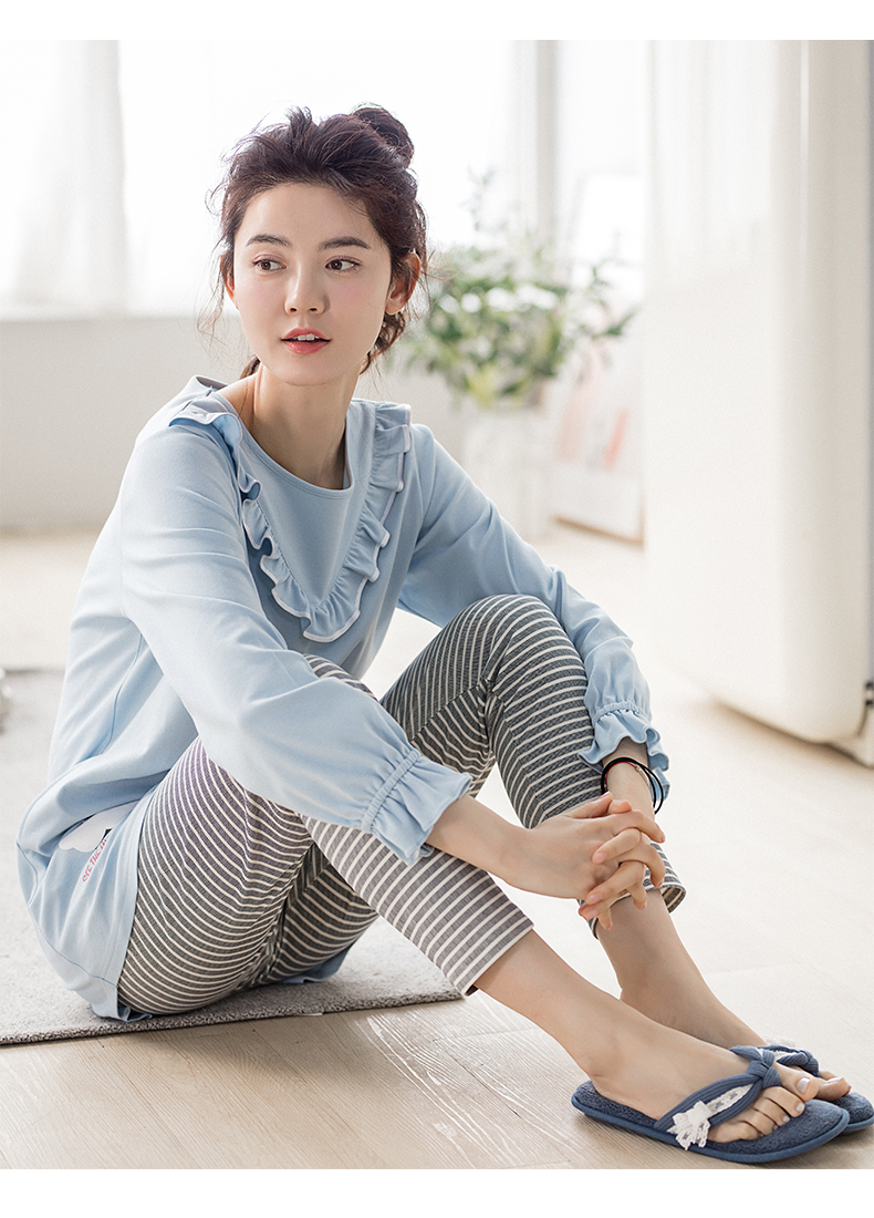 Bộ đồ ngủ mới cho nữ Jing Yun 2018 cotton dài tay mùa xuân và mùa thu ngọt ngào và đáng yêu có thể mặc bên ngoài dịch vụ cotton tại nhà đồ ngủ sexy