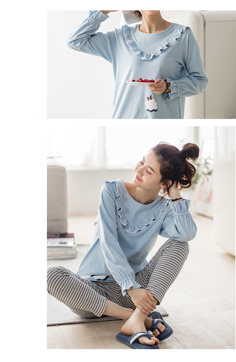 Bộ đồ ngủ mới cho nữ Jing Yun 2018 cotton dài tay mùa xuân và mùa thu ngọt ngào và đáng yêu có thể mặc bên ngoài dịch vụ cotton tại nhà đồ ngủ sexy